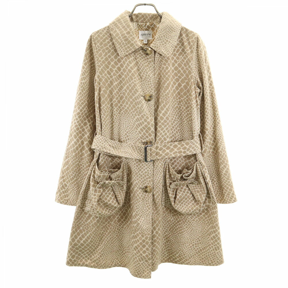 古着 ARMANI アルマーニ ジラフ柄 ステンカラーコート 38 ベージュ系 COLLEZIONI ジャケット レディース 【中古】 【PD】