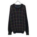 古着 PEARLY GATES パーリーゲイツ 格子柄 ゴルフ 長袖 セーター 3 ネイビー GOLF ニット メンズ 【中古】 【PD】