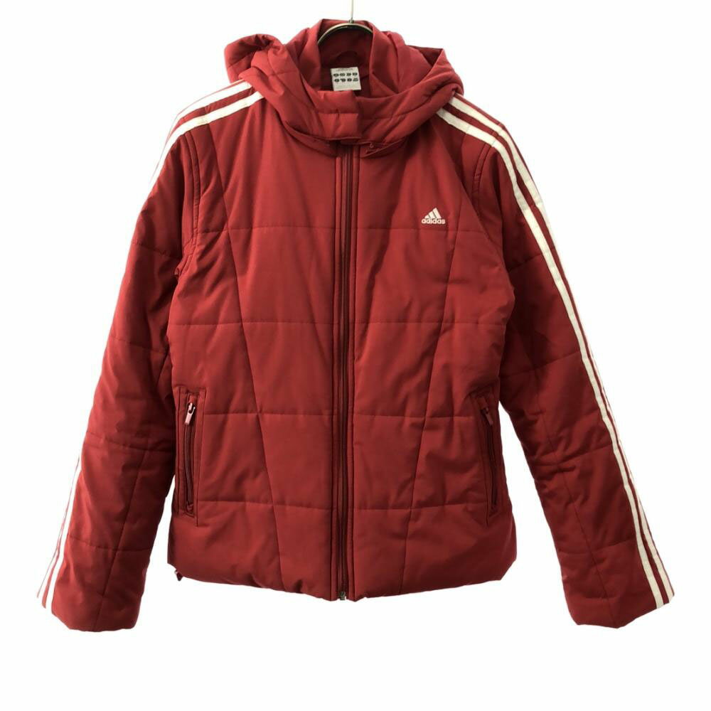 古着 adidas アディダス ロゴ刺繍 フードジャケット L レッド レディース 【中古】