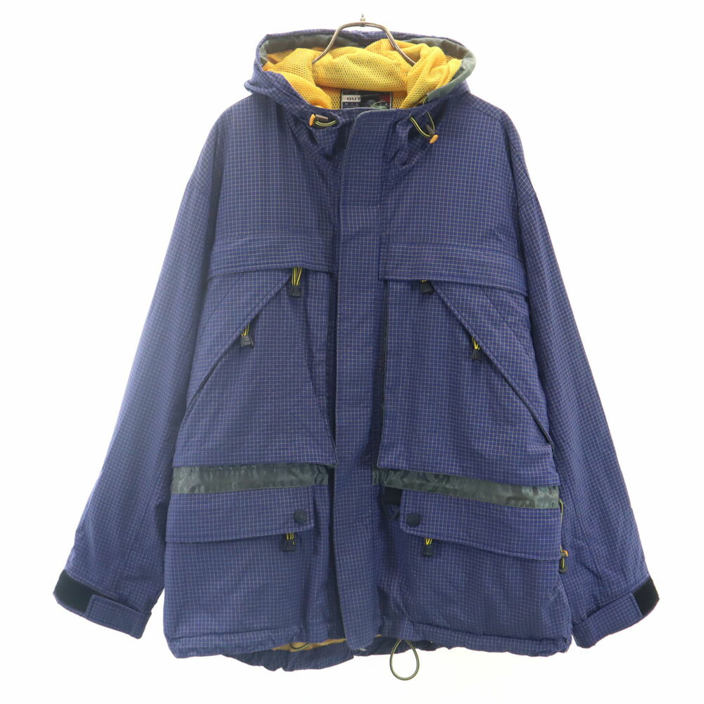 古着 トミーヒルフィガー TOMMY HILFIGER 格子柄 マウンテンパーカー M ネイビー系 裏メッシュ メンズ 【中古】 【PD】