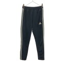 古着 アディダス adidas ロゴプリント 3ライン サッカー ロングジャージパンツ M ネイビー×ホワイト 裾ジップ トレーニング レディース 【中古】