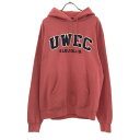 古着 Champion チャンピオン ロゴワッペン 長袖 スウェットパーカー M ピンク系 裏起毛 メンズ 【中古】 【PD】