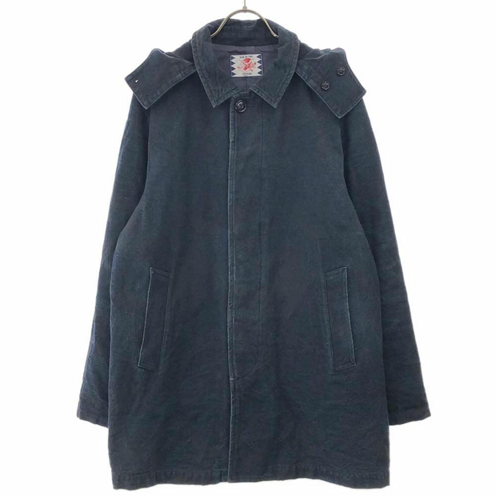 古着 SON OF THE CHEESE サノバチーズ フード付き ステンカラーコート M ネイビー×ブラック コットンジャケット レディース 【中古】