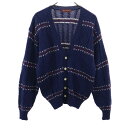 古着 CHAPS RALPH LAUREN チャップスラルフローレン 70s ヴィンテージ 日本規格 総柄 長袖 ニットカーディガン M ネイビー メンズ 【中...