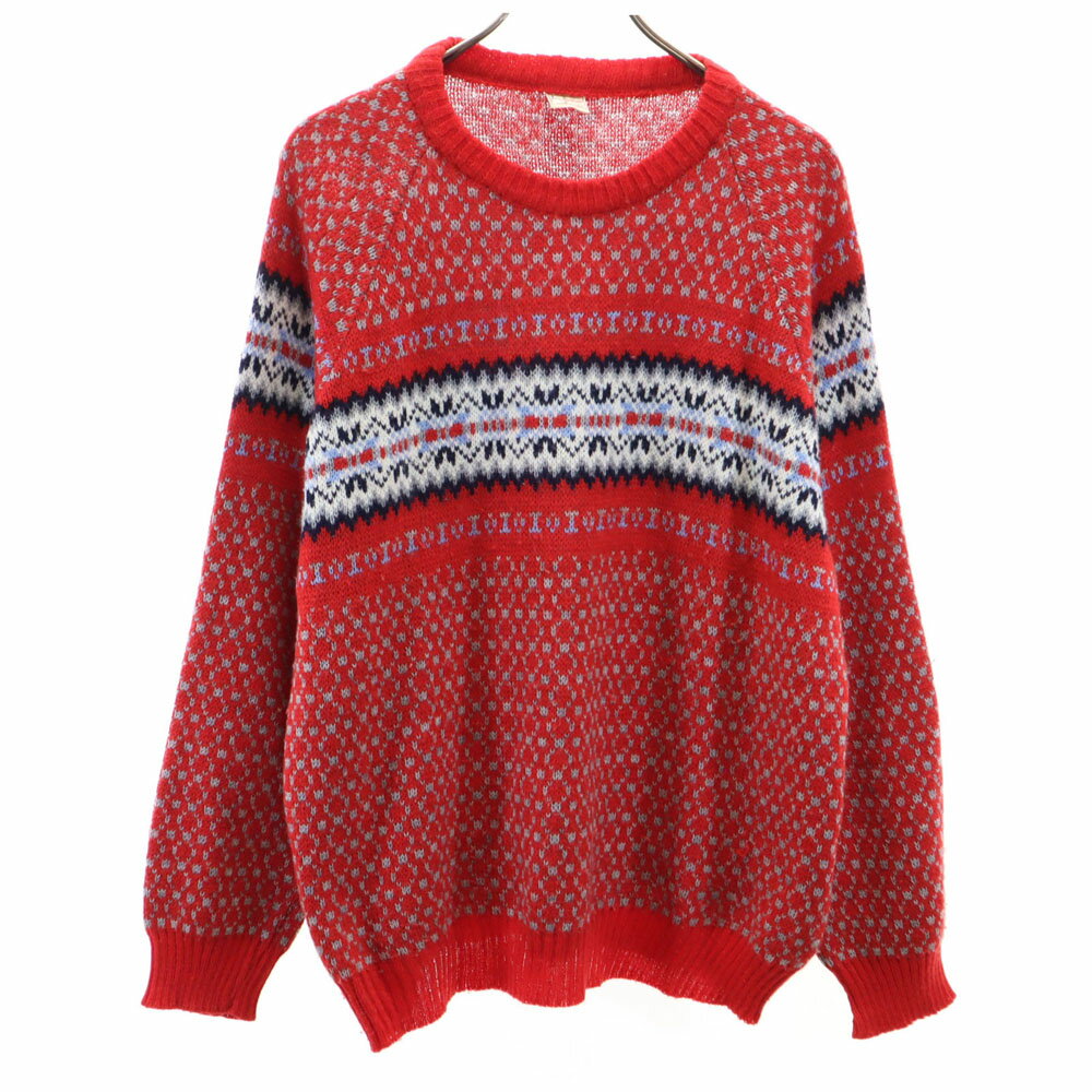 古着 BaBaw 80s 90s イタリア製 オールド 総柄 長袖 セーター XL レッド系 ニット メンズ 【中古】