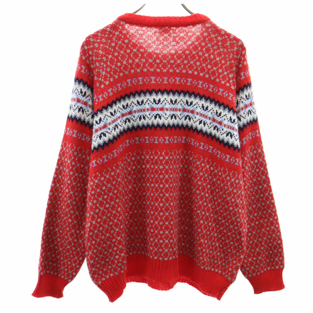 古着 BaBaw 80s 90s イタリア製 オールド 総柄 長袖 セーター XL レッド系 ニット メンズ 【中古】