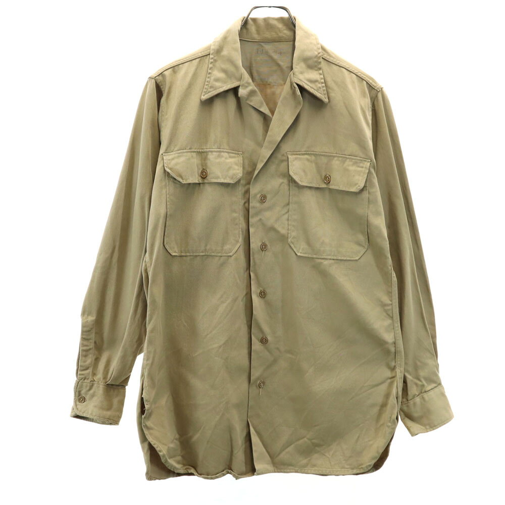 Rakuten - 古着 US ARMY アメリカ軍 40s ヴィンテージ 長袖 コットンシャツ 14 1/2 ベージュ マチ付き ミリタリー メンズ 【中古】