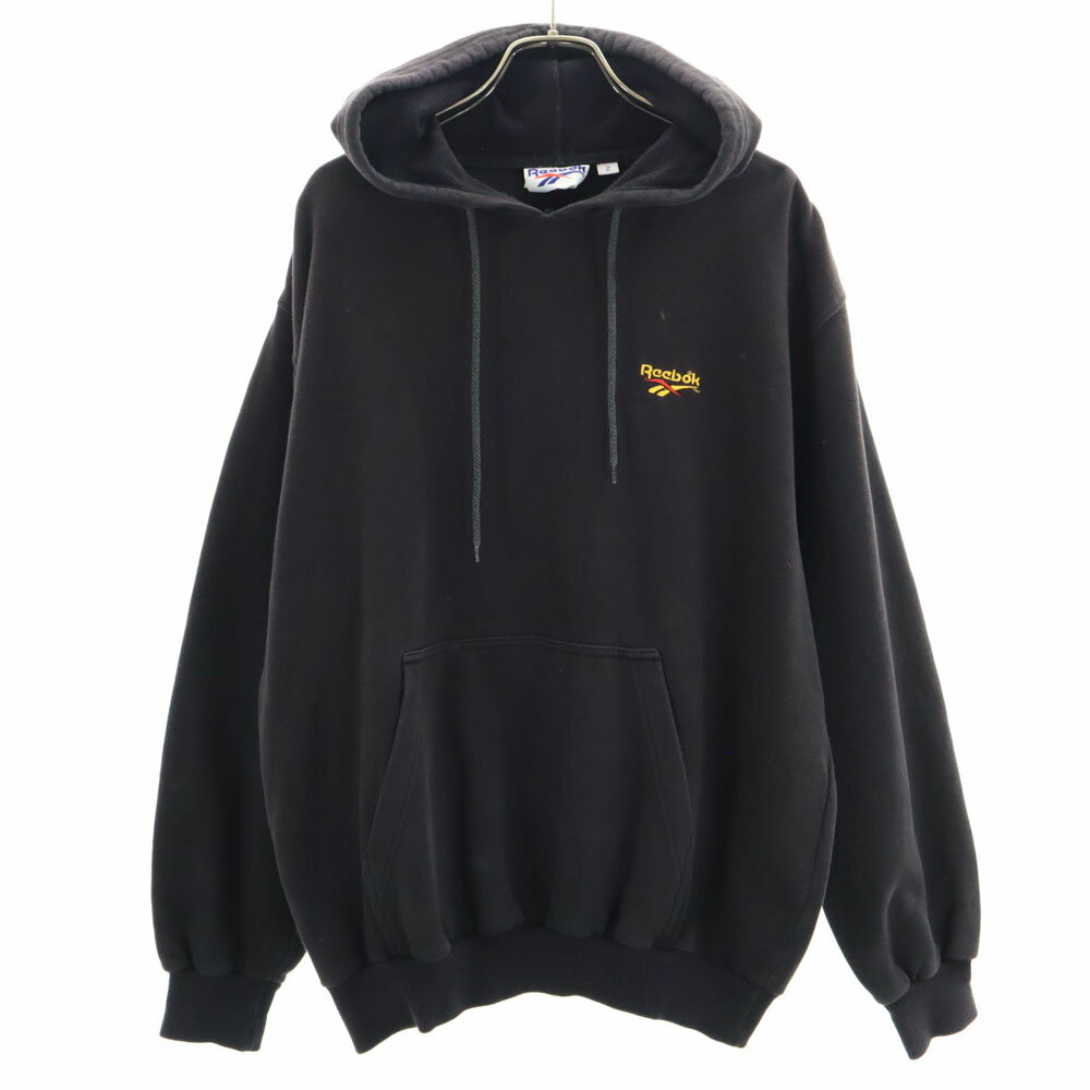 古着 リーボック Reebok 90s オールド バックロゴ 長袖 スウェットパーカー 2 ブラック 裏起毛 メンズ 【中古】 【PD】