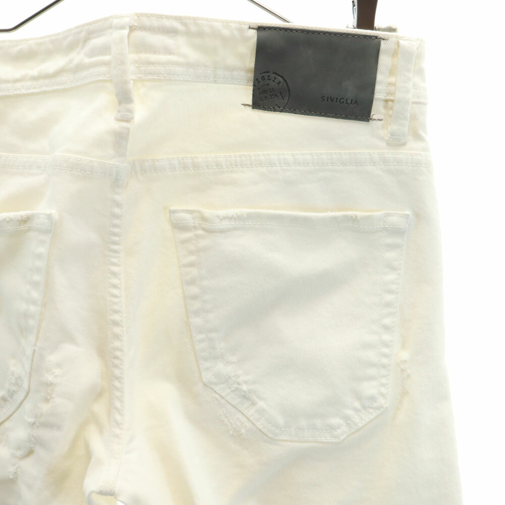 古着 SIVIGLIA シヴィリア イタリア製 クラッシュ加工 スキニーパンツ W31 ホワイト ボタンフライ メンズ 【中古】