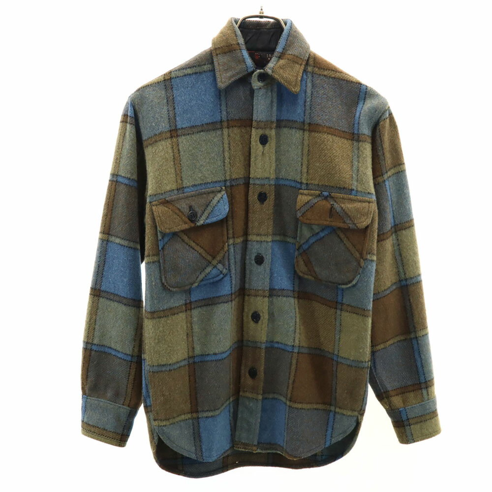 樂天商城 - 古着 TOWNCRAFT タウンクラフト 60s ヴィンテージ 三角タグ チェック柄 長袖 ウールシャツ S ブラウン×ブルー メンズ 【中古】