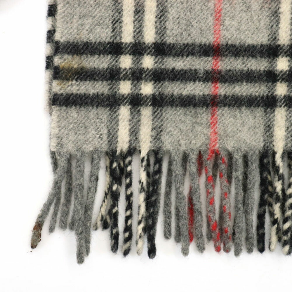 古着 バーバリーロンドン BURBERRY LONDON 英国製 ラムウール チェック柄 マフラー グレー ユニセックス メンズ 【中古】