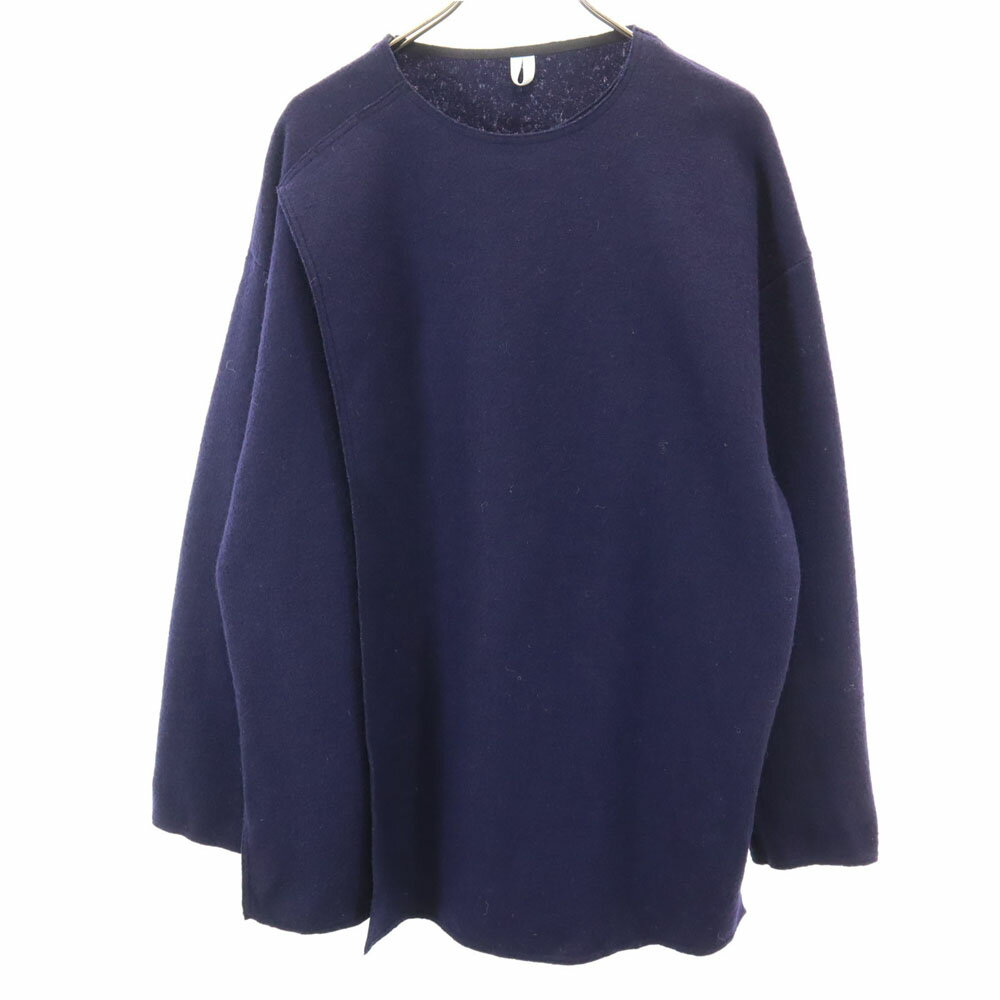 古着 ミロック Milok 日本製 ウールブレンド 長袖 チュニック M ネイビー レディース 【中古】