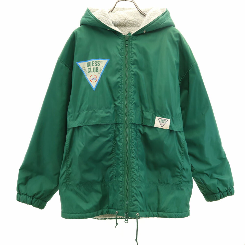 古着 GUESS CLUB ゲス クラブ バックロゴ ナイロンジャケット L グリーン 裏ボア メンズ 【中古】 【PD】
