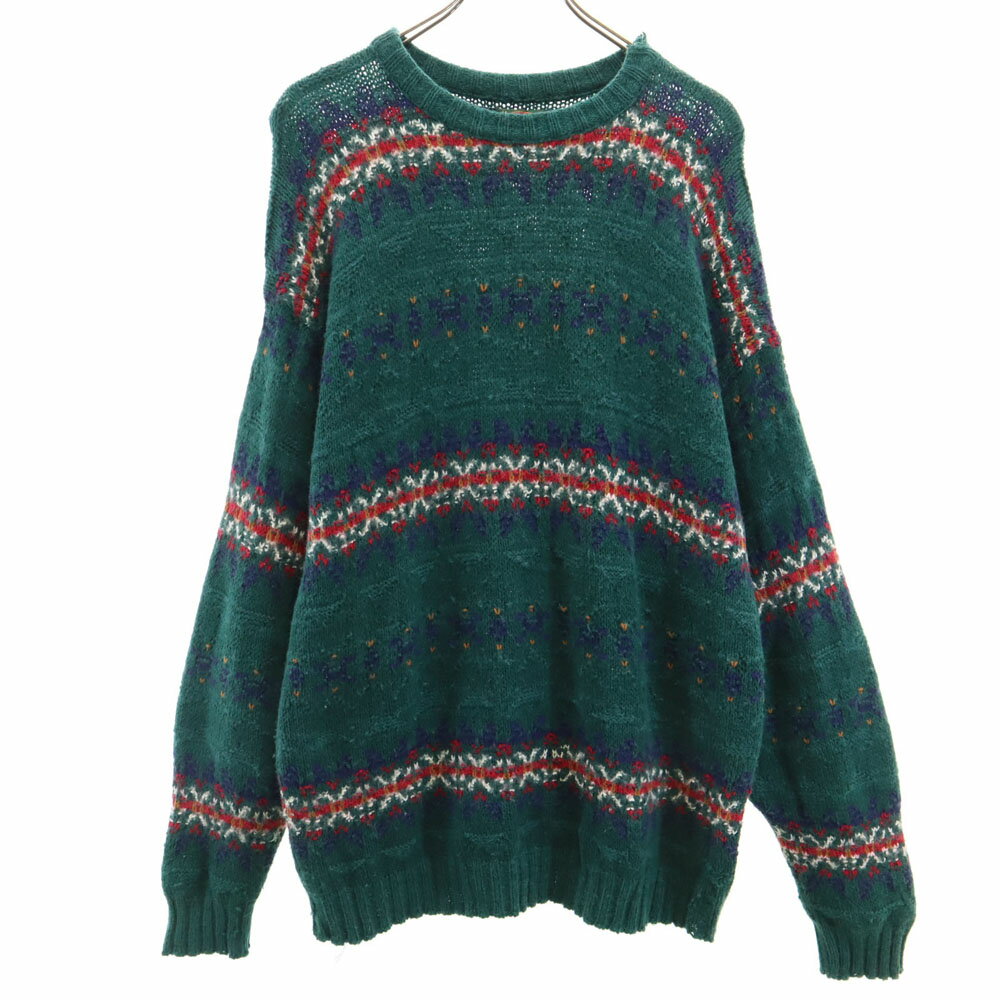 Long-Sleeved - 古着 ALPS 80s 90s USA製 オールド ノルディック柄 長袖 セーター XL グリーン ニット メンズ 【中古】 【PD】