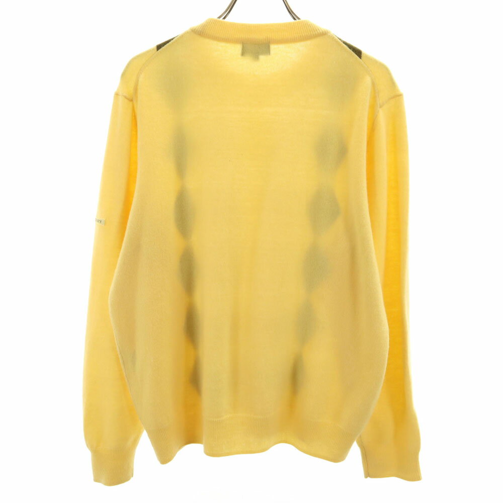 古着 BURBERRY GOLF バーバリーゴルフ ウール100％ アーガイル柄 ゴルフ 長袖 セーター L イエロー系 ニット レディース 【中古】