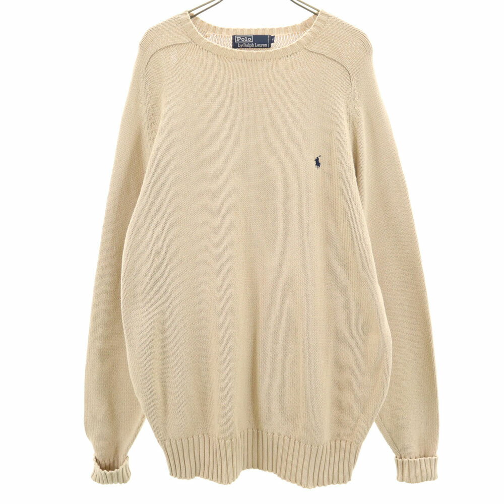 古着 Polo by Ralph Lauren ポロバイラルフローレン 長袖 ニット M ベージュ セーター メンズ 【中古】