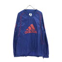 古着 アディダス adidas ロゴプリント サッカー 長袖 Vネック ピステ O ブルー系 ウインドブレーカー トレーニング メンズ 【中古】