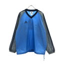 古着 アディダス adidas ロゴプリント サッカー Vネック プルオーバー ピステ M ブルー系 トレーニング ウィンドブレーカー メンズ 【中古】