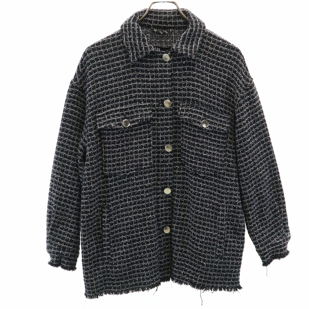 古着 ザラ ZARA チェック柄 長袖 シャツジャケット S 黒系 レディース 【中古】