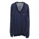 古着 CHEMISE LACOSTE シュミーズラコステ 70s 80s ヴィンテージ フランス製 ストライプ柄 長袖 Vネック セーター ブルー フレンチラコステ メンズ 【中古】