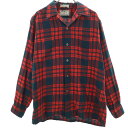 古着 VIYELLA 60s ヴィンテージ チェック柄 長袖 オープンカラーシャツ M レッド メンズ 【中古】 【PD】