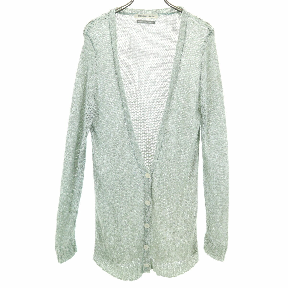 古着 グリーンレーベルリラクシング green label relaxing リネンブレンド 長袖 Vネック ニットカーディガン グリーン系 IMPORT YARN レディース 【中古】