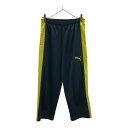 古着 プーマ PUMA 日本製 ロゴ刺繍 ロングジャージパンツ SS ネイビー×イエロー トレーニング 裾ZIP ウエストゴム メンズ 【中古】