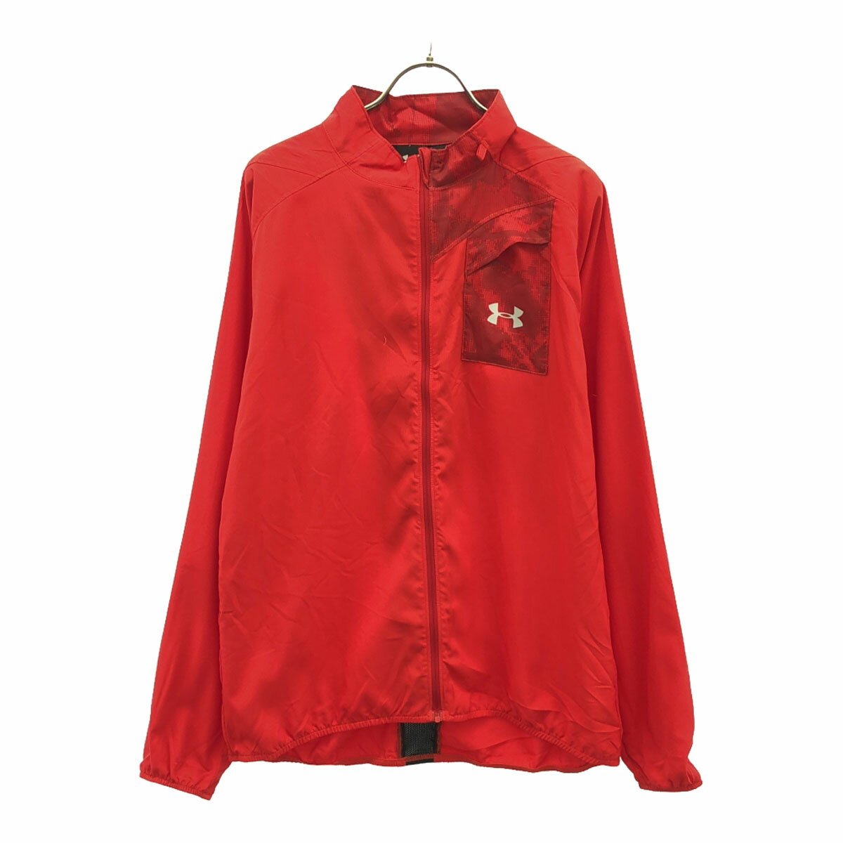 古着 UNDER ARMOUR アンダーアーマー ロゴプリント スタンドカラー ジップ ジャケット LG レッド トレーニング メンズ 【中古】