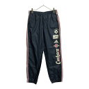 古着 アディダス adidas ロゴプリント トレーニング ウインドパンツ O ネイビー×ピンク系 ウエストゴム 裾リブ ジップ レディース 【中古】