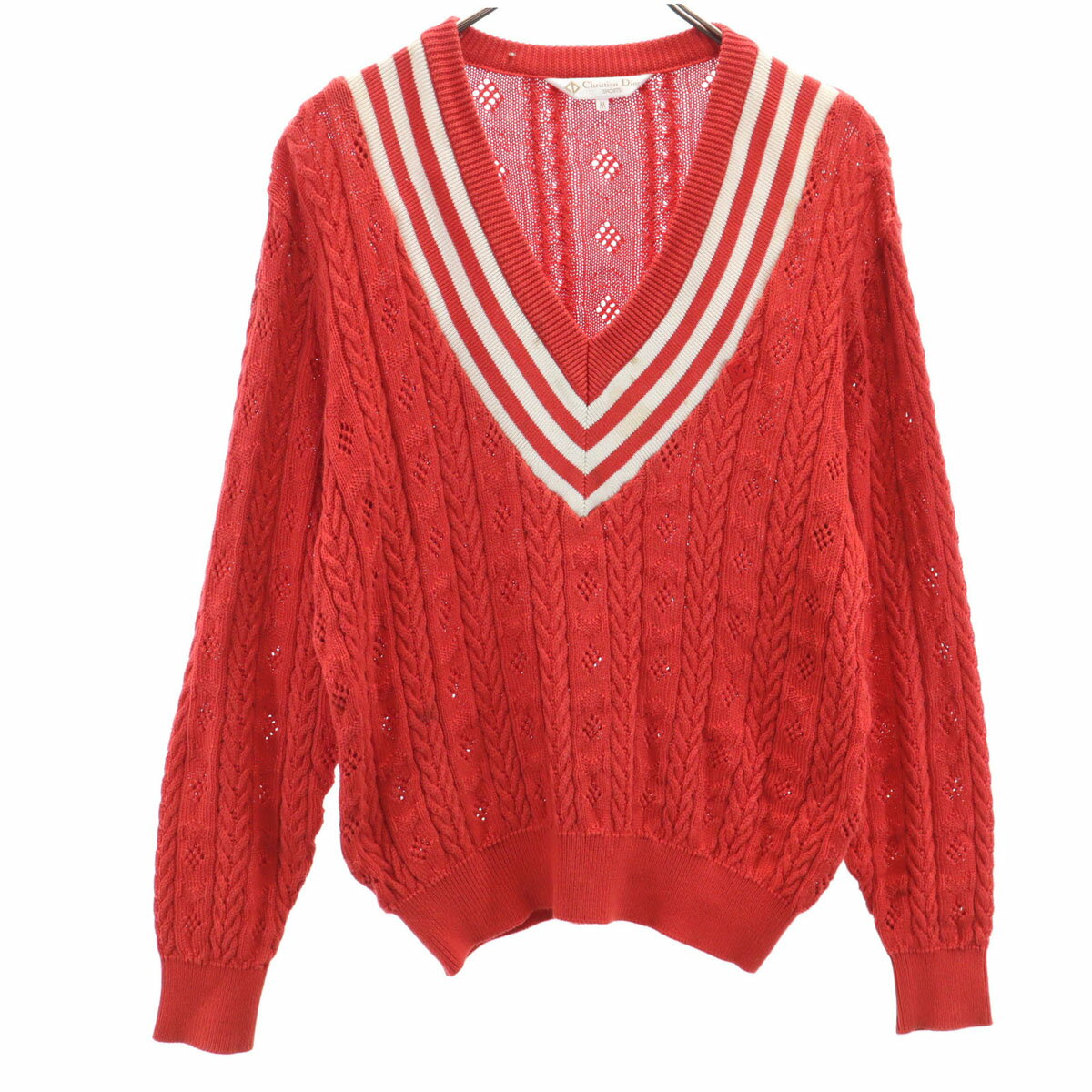 V领 - 古着 Christian Dior SPORTS クリスチャンディオールスポーツ 90s オールド 長袖 Vネック セーター M レッド レディース 【中古】