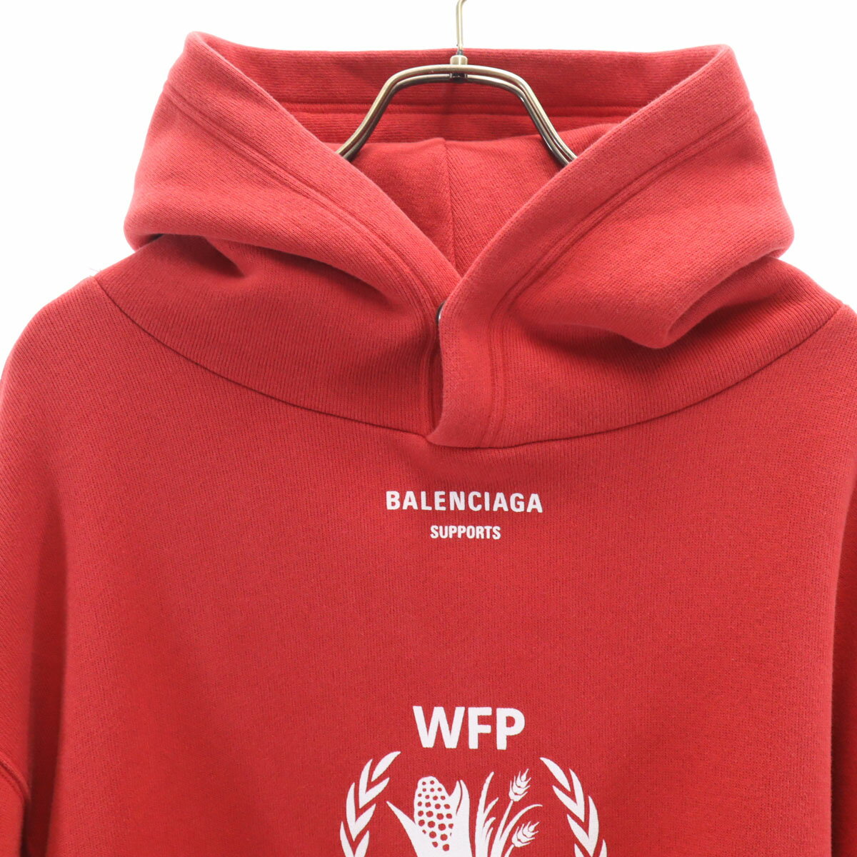 古着 BALENCIAGA バレンシアガ 18AW ポルトガル製 長袖 ロゴプリント パーカー XS レッド WFP 裏起毛 メンズ 【中古】 【PD】