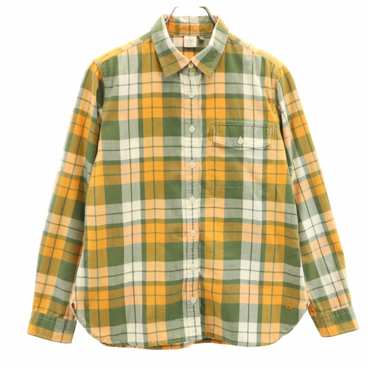古着 エーグル AIGLE チェック柄 長袖 シャツ M カーキ ロールアップ袖 レディース 【中古】