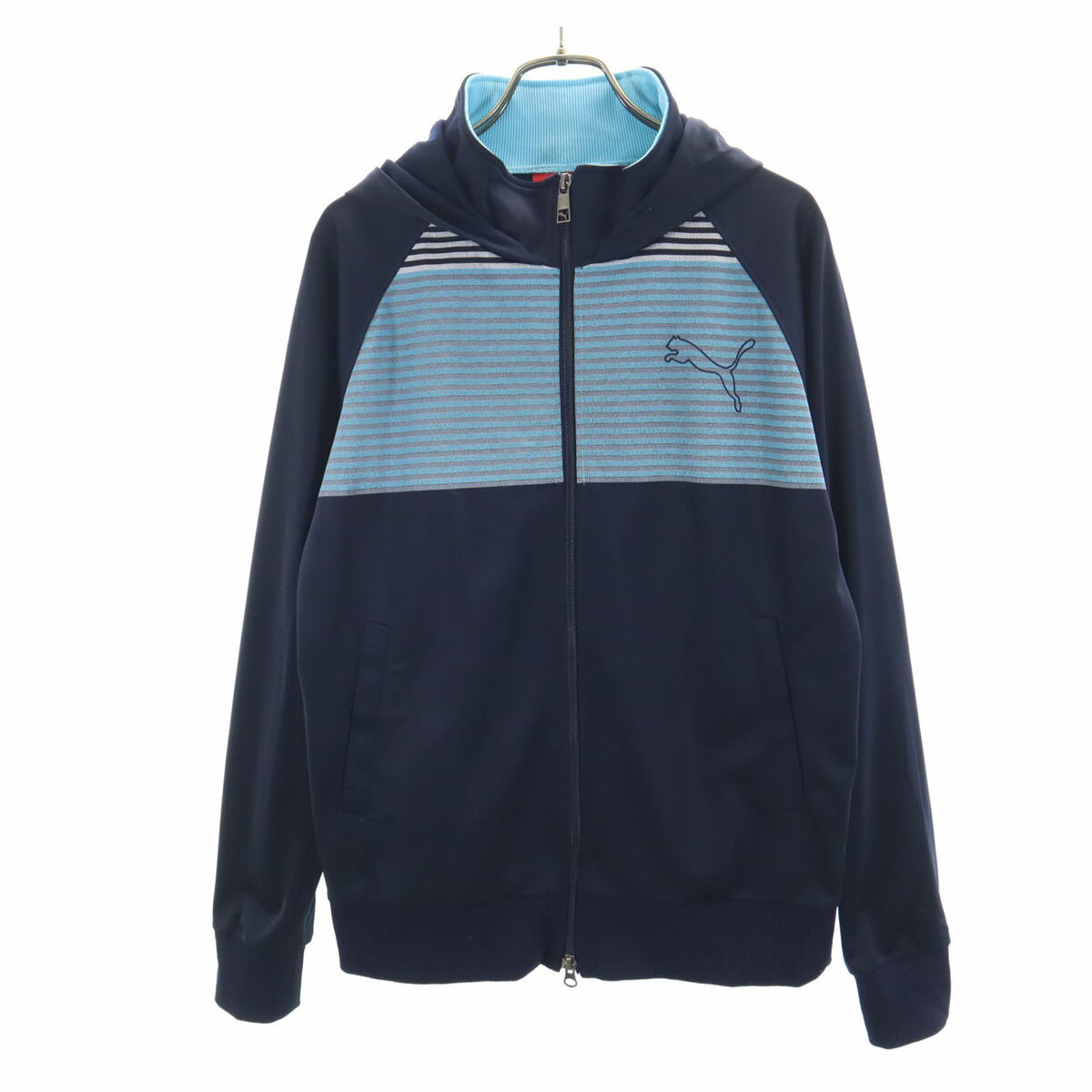 古着 PUMA プーマ 日本製 ジップパーカー M ネイビー ジャージ メンズ 【中古】