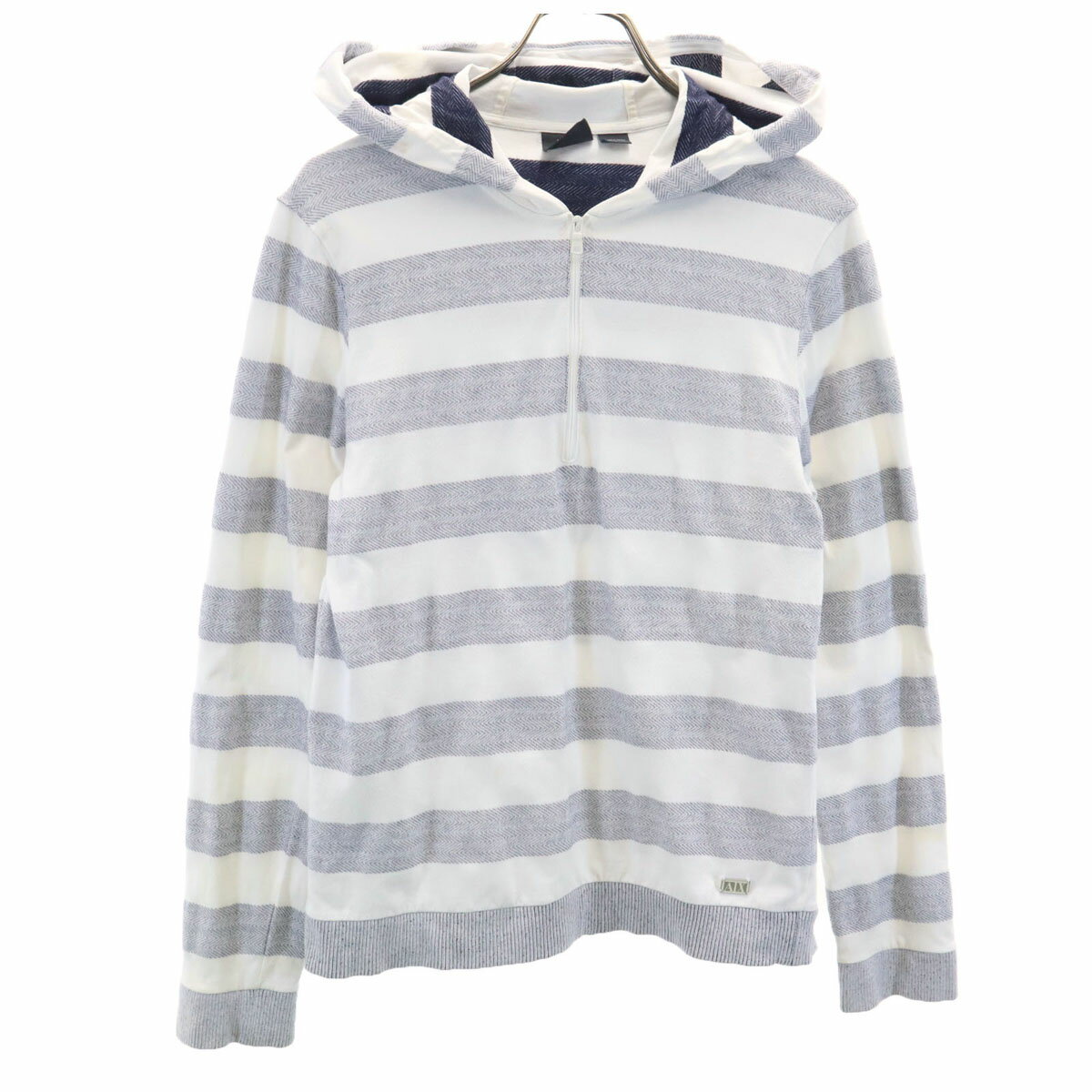 古着 ARMANI EXCHANGE アルマーニエクスチェンジ ボーダー柄 長袖 ハーフジップ パーカー S ホワイト メンズ 【中古】