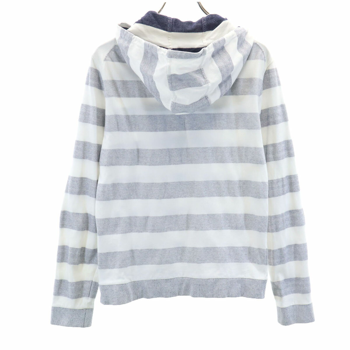 古着 ARMANI EXCHANGE アルマーニエクスチェンジ ボーダー柄 長袖 ハーフジップ パーカー S ホワイト メンズ 【中古】