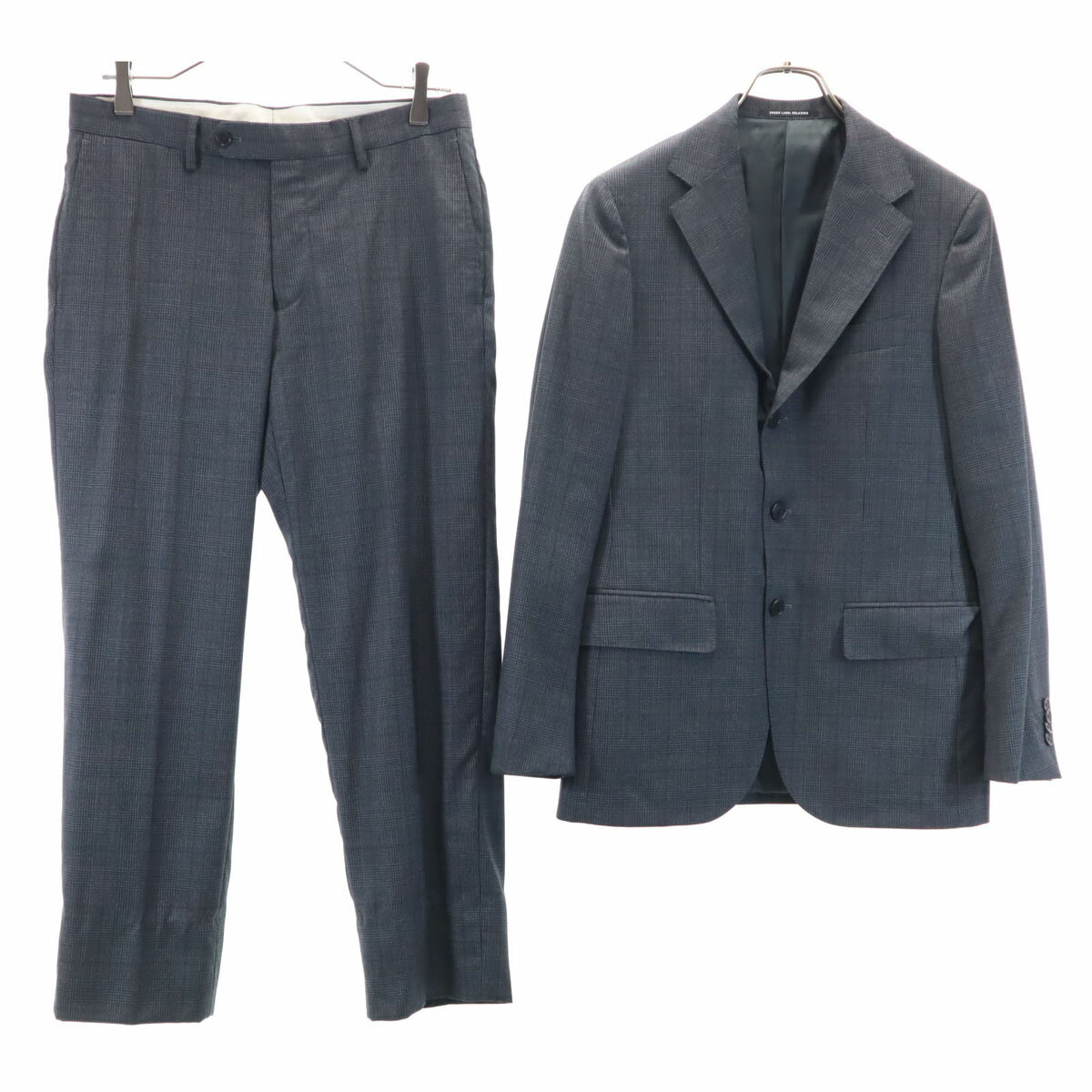 古着 green label relaxing グリーンレーベルリラクシング ウール100% チェック柄 スーツ 上下 セットアップ 44/80 グレー CANONICO メンズ 【中古】 【PD】