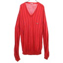 古着 CHEMISE LACOSTE シュミーズラコステ 70s ヴィンテージ フランス製 フレンチラコステ ストライプ柄 長袖 Vネック セーター レッド メンズ 【中古】