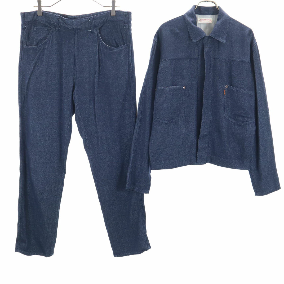 古着 ナイスネス シルク100% 日本製 ジャケット 上下 セットアップ M ネイビー メンズ 【中古】 【PD】