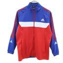古着 アディダス adidas トレーニング ジャージジャケット 160 赤×青 3ライン キッズ 【中古】