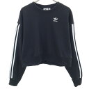 古着 adidas Originals アディダスオリジナルス トレフォイルロゴ 長袖 スウェット ショート丈 トレーナー S ブルー レディース 【中古】 【...