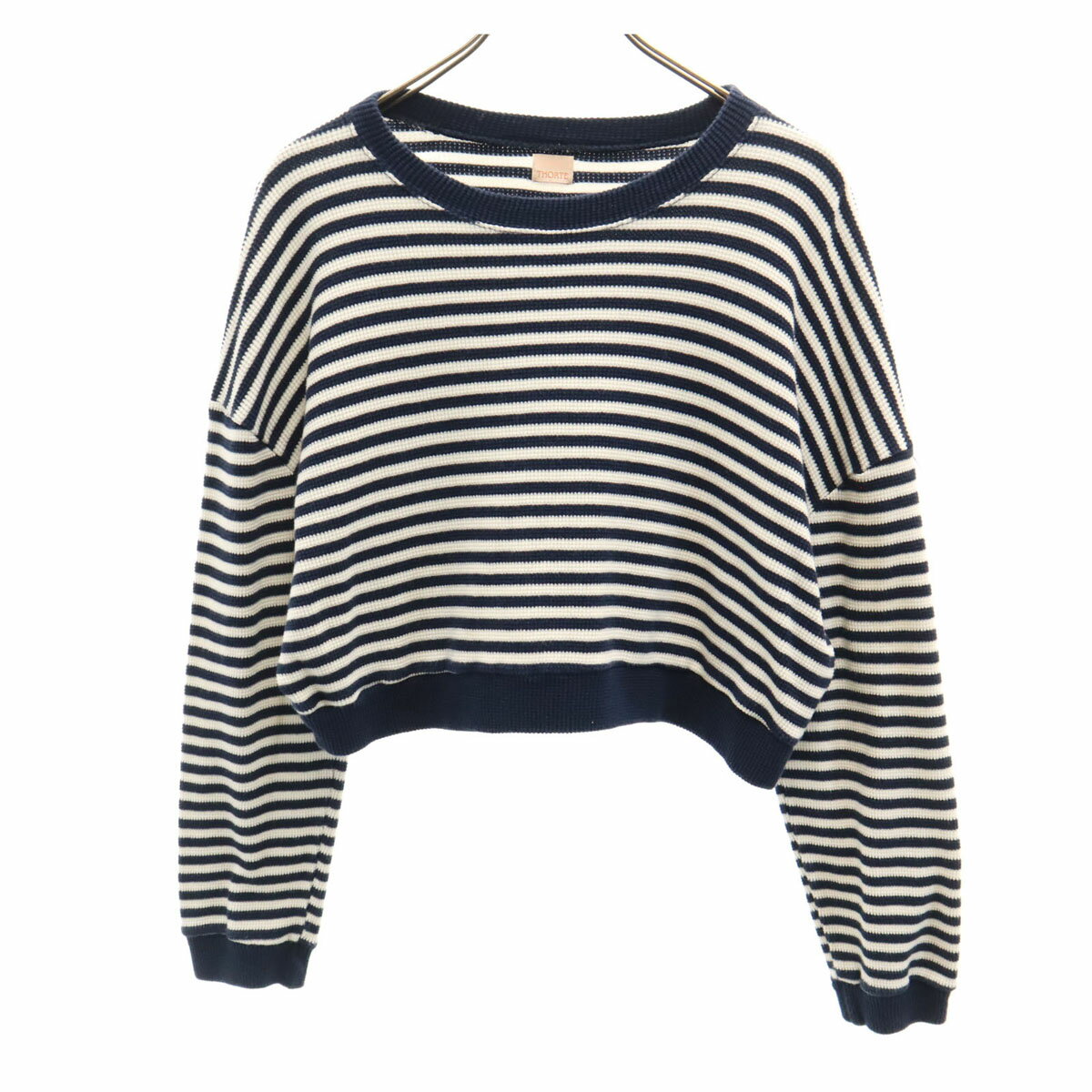 古着 ソルテ ボーダー柄 長袖 ショート丈 ニット ネイビー セーター レディース 【中古】 【PD】