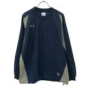 古着 PUMA プーマ ロゴ刺繍 サッカー 長袖 Vネック ピステ S-M ネイビー系 トレーニング ウィンドブレーカー メンズ 【中古】