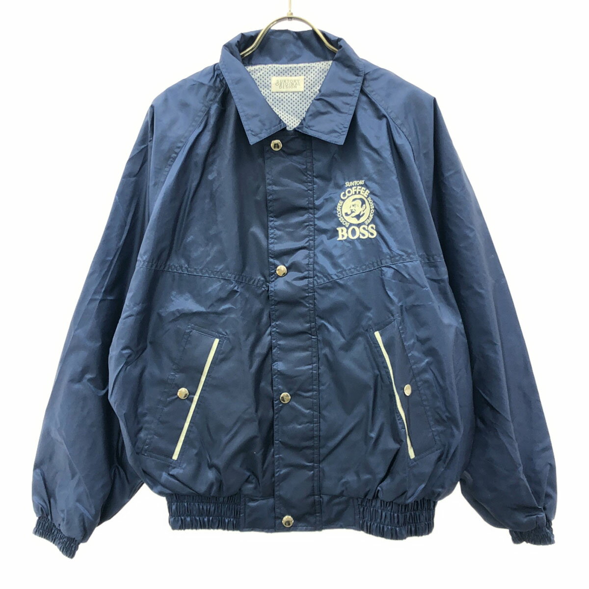 古着 SUNTORY ORIGINAL DESIGN サントリーボス ロゴ刺繍 ナイロンジャケット ネイビー 裏メッシュ ブルゾン メンズ 【中古】 【PD】