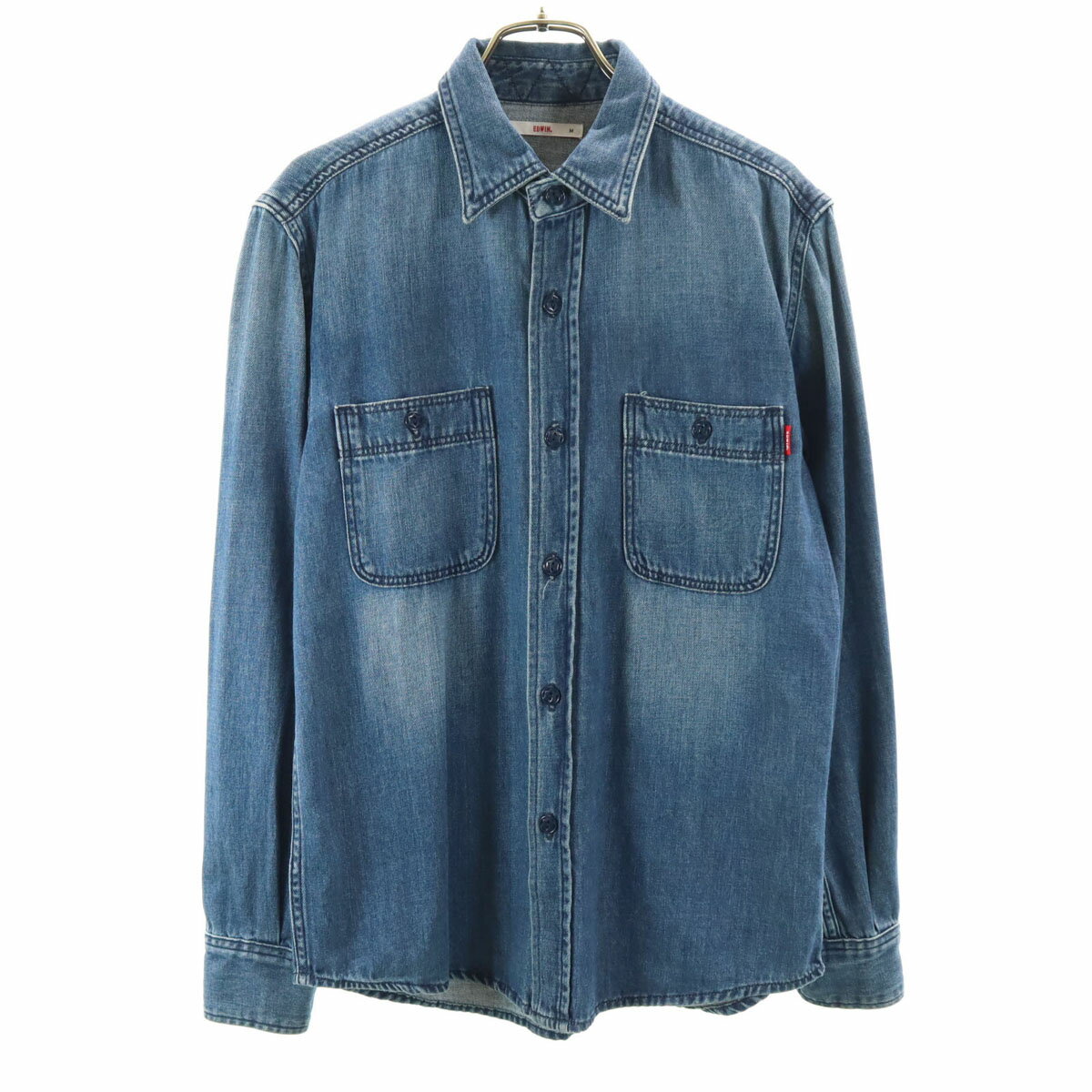Chambray Shirts - 古着 EDWIN エドウィン 長袖 シャンブレーシャツ M ウォッシュブルー メンズ 【中古】