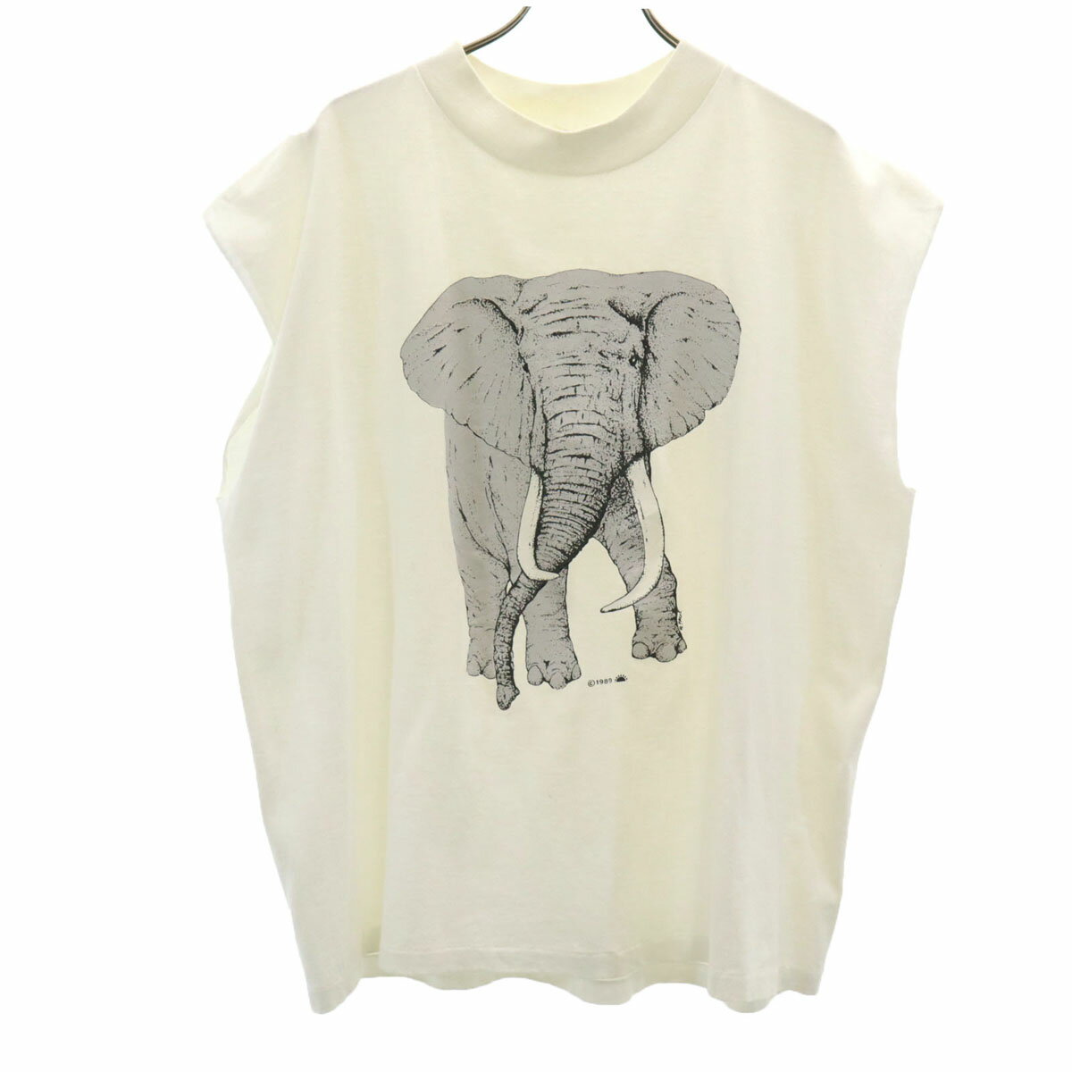 古着 VINTAGE ヴィンテージ 80s USA製 エレファント タンクトップ XL ホワイト アニマル柄 象 メンズ ..