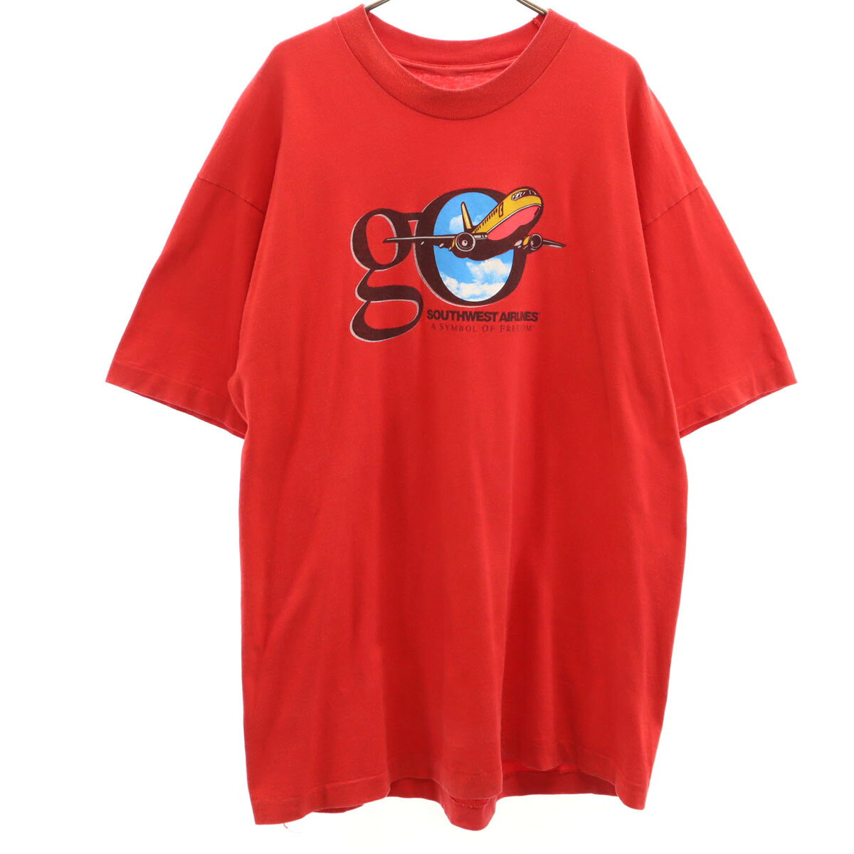 古着 OLD オールド 90s サウスウエスト航空 プリント 半袖 Tシャツ レッド シングルステッチ 飛行機 メンズ 【中古】 【PD】
