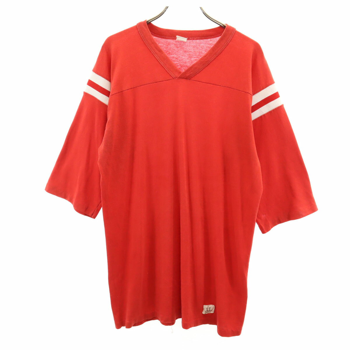 古着 OLD オールド 80s USA製 5分袖 Tシャツ XL レッド シングルステッチ メンズ 【中古】