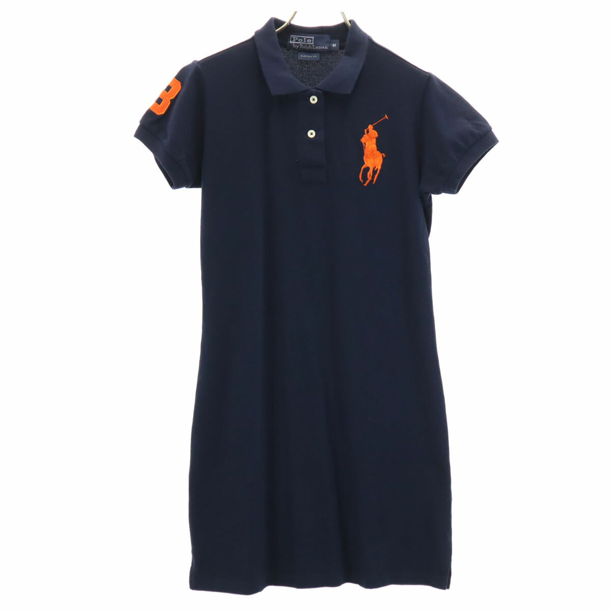 古着 Polo by Ralph Lauren ポロバイラルフローレン ビッグポニー刺繍 半袖 カスタムフィット ポロ ワンピース M ネイビー 鹿の子 レディース 【中古】