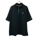 古着 未使用 NEW BALANCE ニューバランス ロゴプリント トレーニング 半袖 ハーフジップ ウェア 3L ネイビー タグ付き ビッグサイズ ジャージ ...