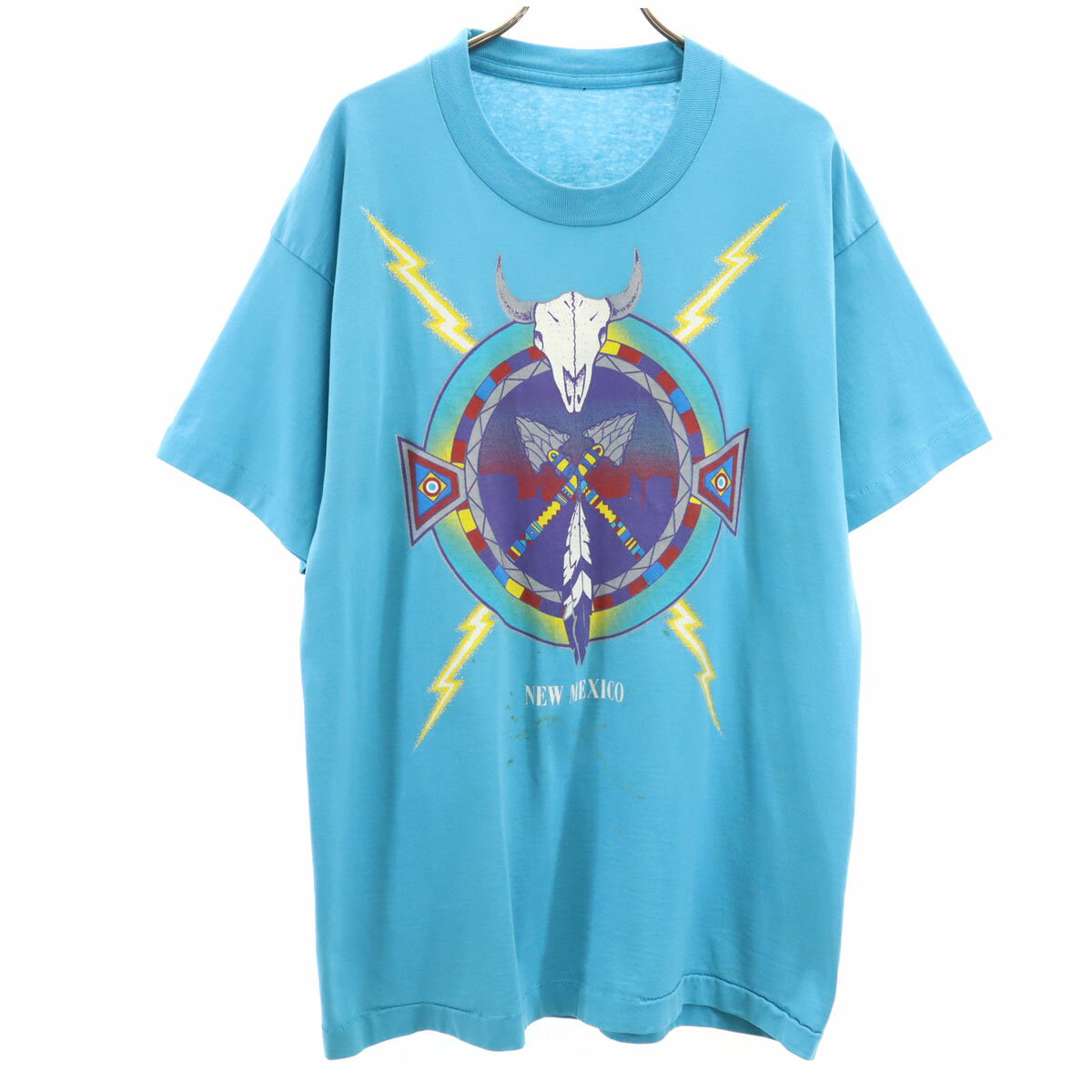 古着 90s オールド NEW MEXICO 半袖 Tシャツ 水色 シングルステッチ メンズ 【中古】